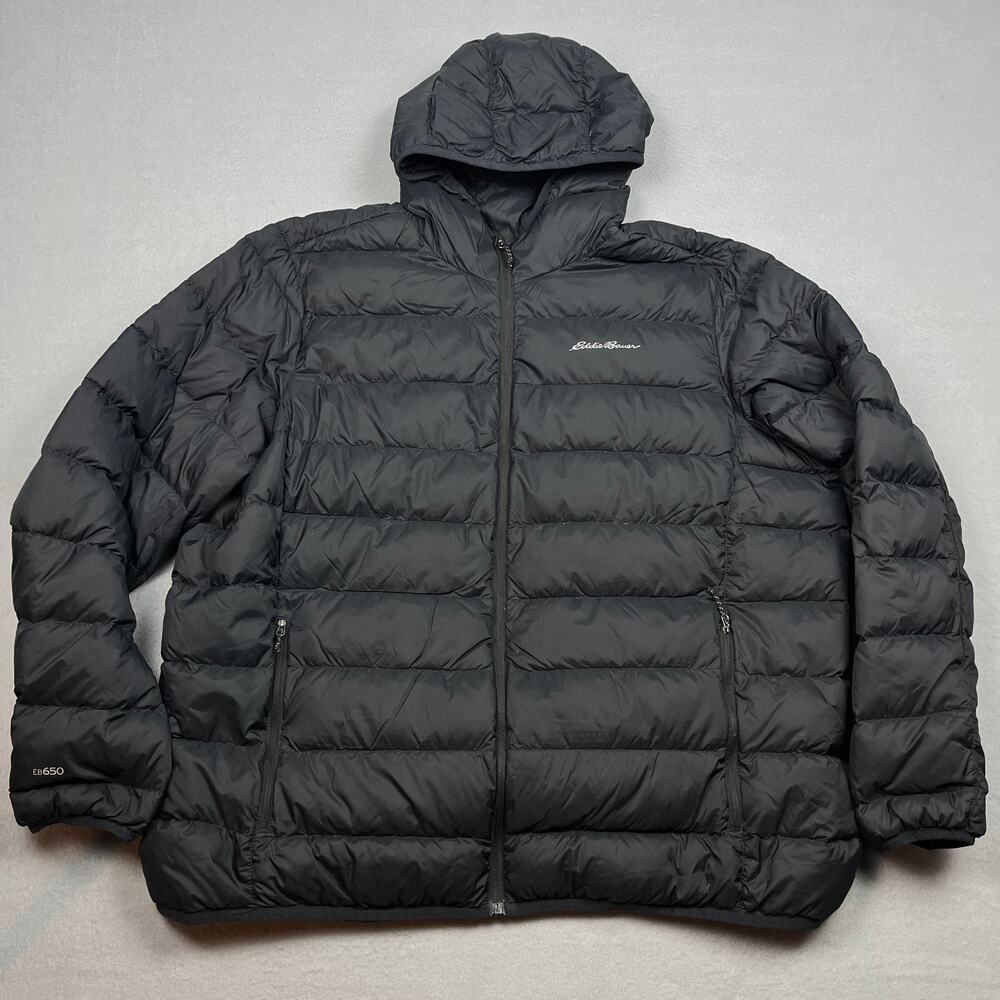 Eddie Bauer CirrusLite Down Puffer Jacket Black Hooded 650 Fill Power Men's XXL